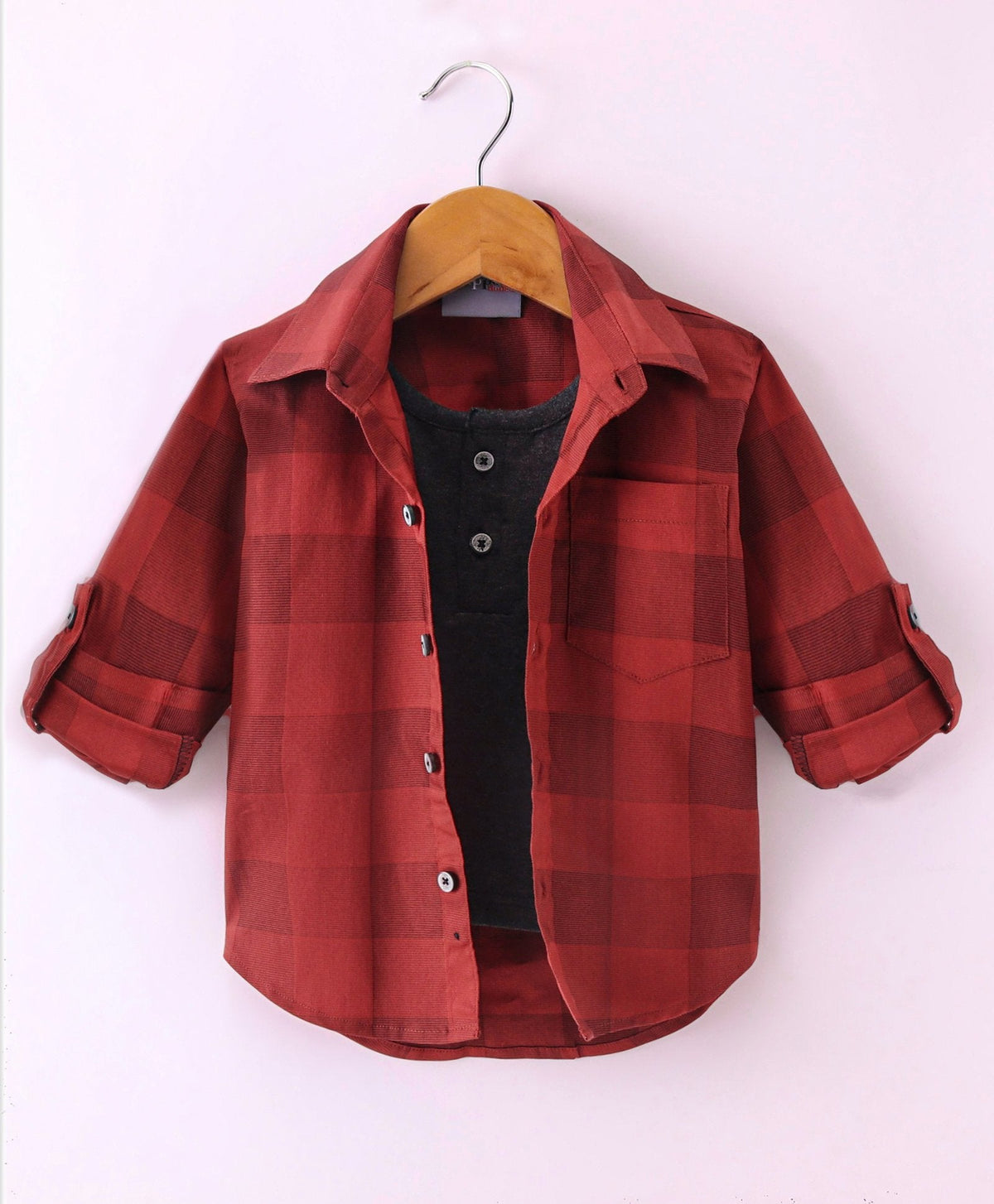 Dapper Dudes Full Sleeves Checked Shirt With Attached Tee - Red