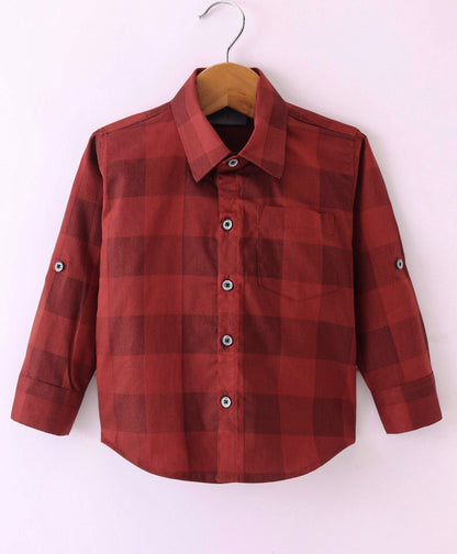 Dapper Dudes Full Sleeves Checked Shirt With Attached Tee - Red