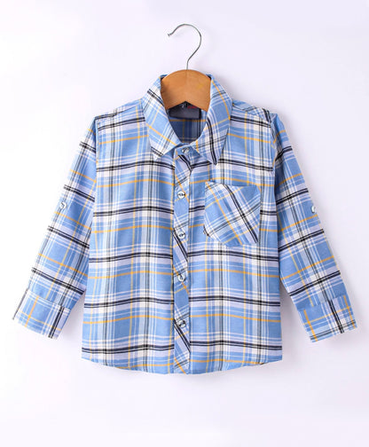 Dapper Dudes Full Sleeves Checked Shirt With Attached Tee - Blue