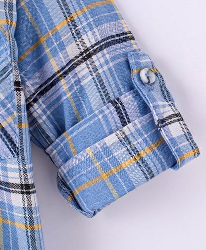 Dapper Dudes Full Sleeves Checked Shirt With Attached Tee - Blue