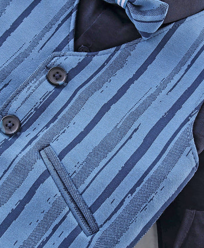 Dapper Dudes Full Sleeves Shirt With Striped Waistcoat , Bow , Cap & Bottom - Blue