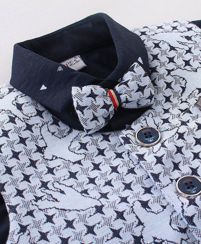 Dapper Dudes Half Sleeves Shirt With Printed Waistcoat,Bow & Bottom - S.Blue