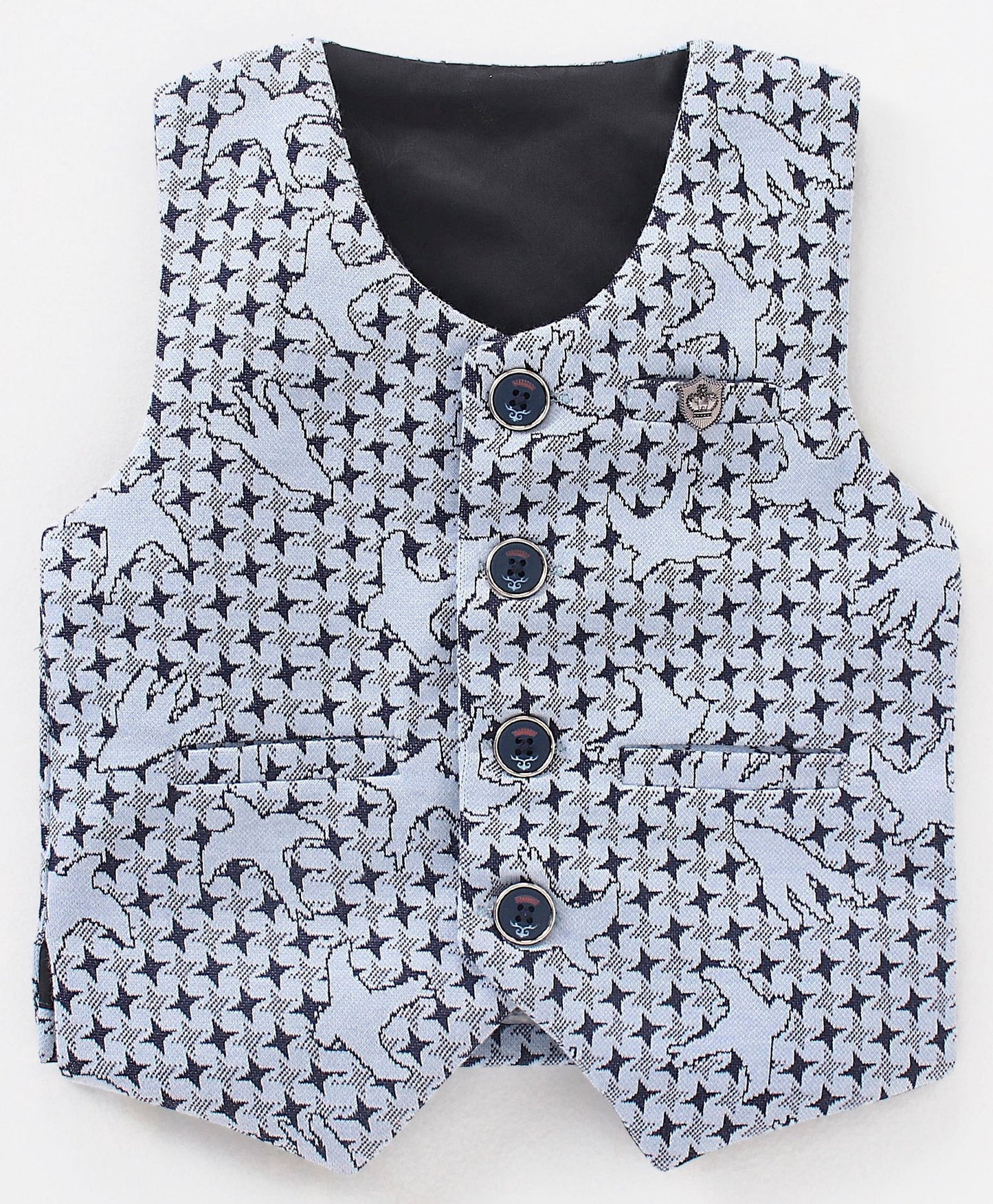 Dapper Dudes Half Sleeves Shirt With Printed Waistcoat,Bow & Bottom - S.Blue