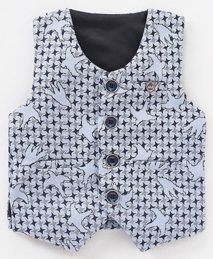 Dapper Dudes Half Sleeves Shirt With Printed Waistcoat,Bow & Bottom - S.Blue
