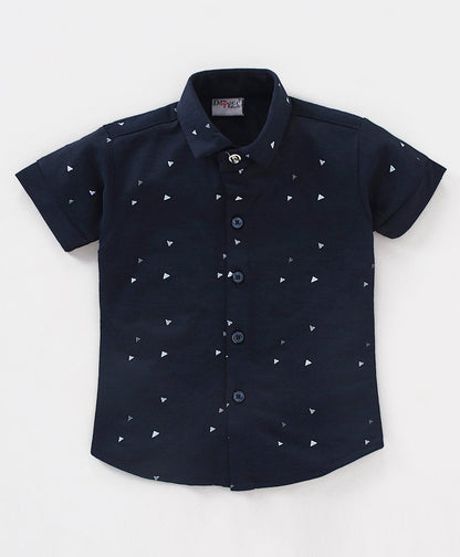 Dapper Dudes Half Sleeves Shirt With Printed Waistcoat,Bow & Bottom - S.Blue