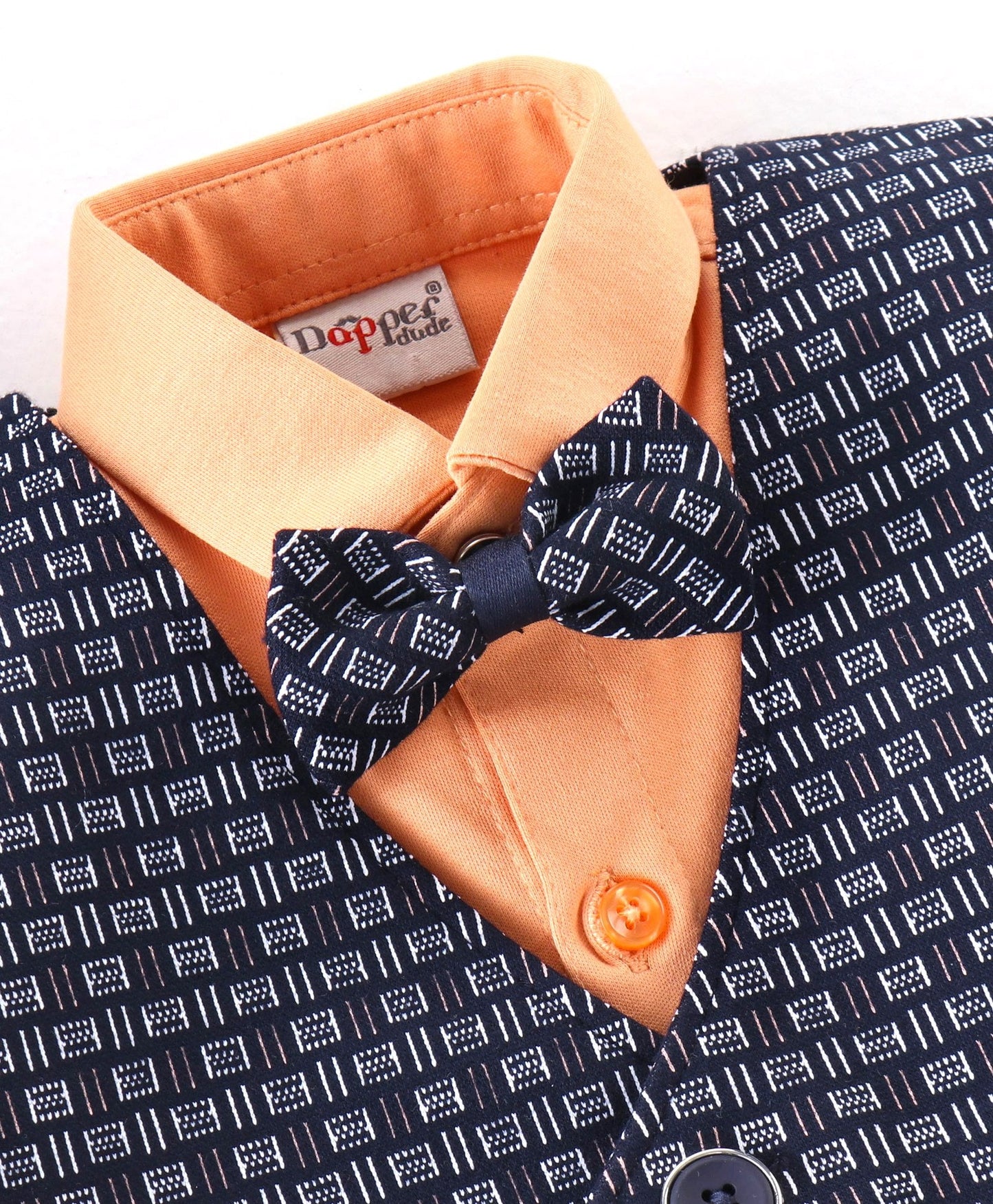 Dapper Dudes Full Sleeves Shirt With Waistcoat, Bow ,Cap & Bottom - Orange