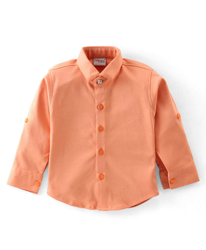 Dapper Dudes Full Sleeves Shirt With Waistcoat, Bow ,Cap & Bottom - Orange
