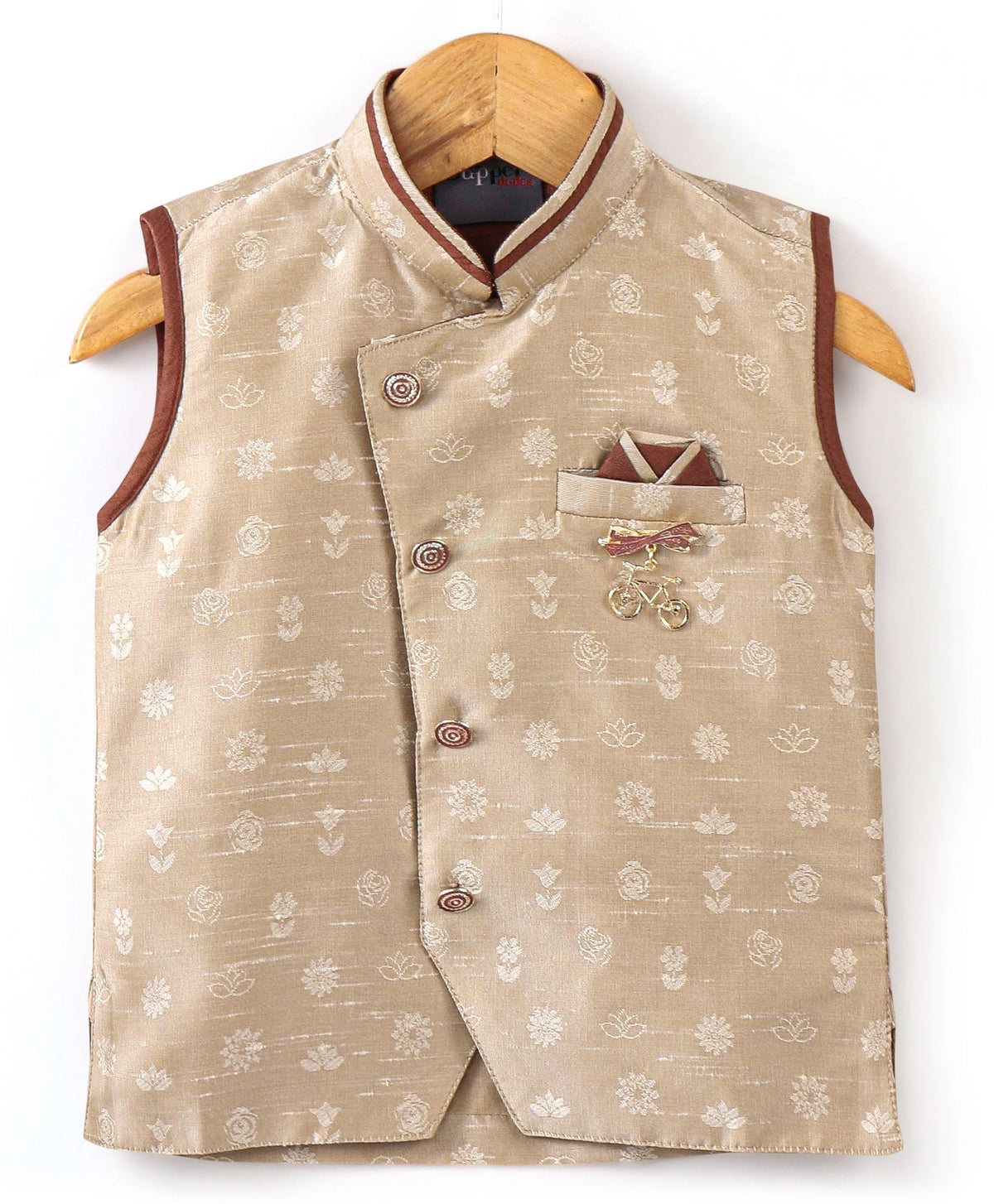 Dapper Dudes Sleeveless Floral Print Kurta With Pajama - Fawn