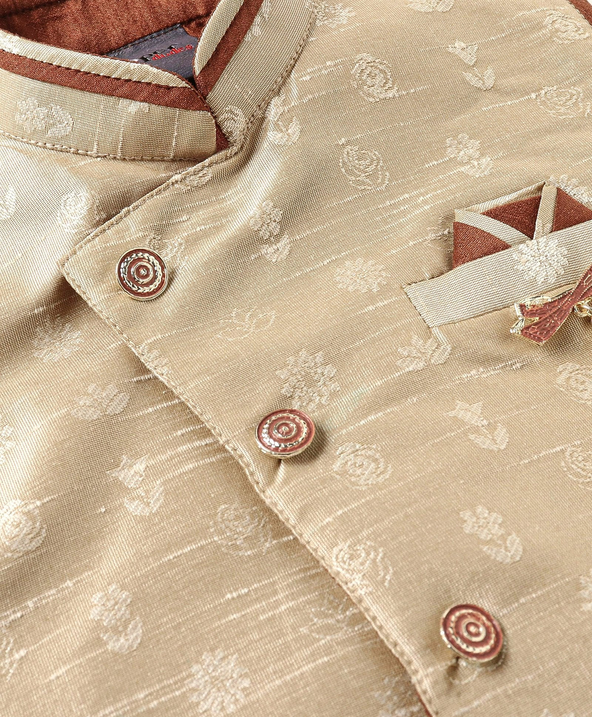 Dapper Dudes Sleeveless Floral Print Kurta With Pajama - Fawn