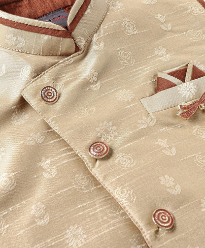 Dapper Dudes Sleeveless Floral Print Kurta With Pajama - Fawn