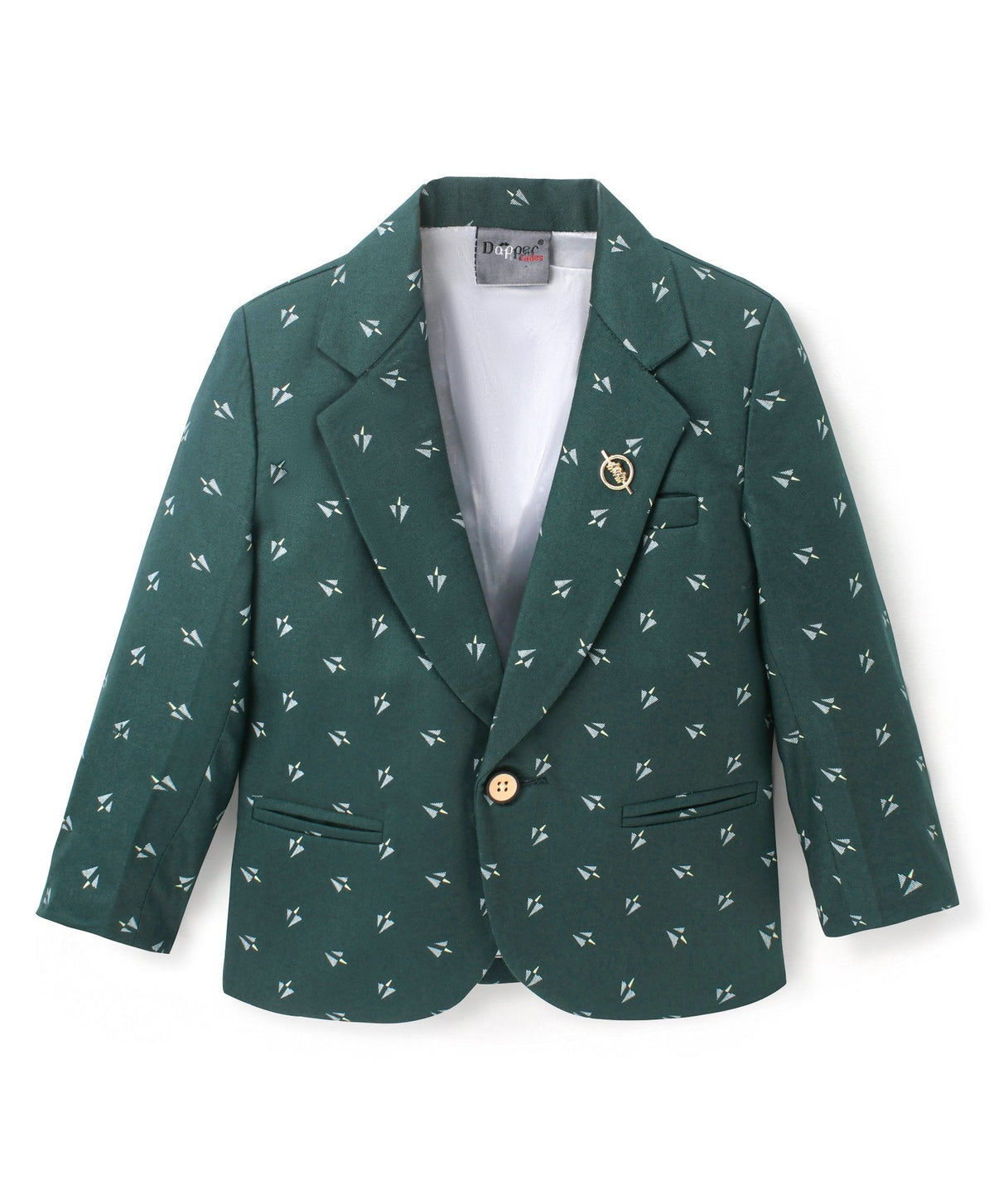 Dapper Dudes Full Sleeves Arrow Shape Print Blazer - D.Green