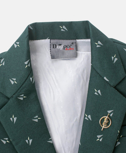 Dapper Dudes Full Sleeves Arrow Shape Print Blazer - D.Green