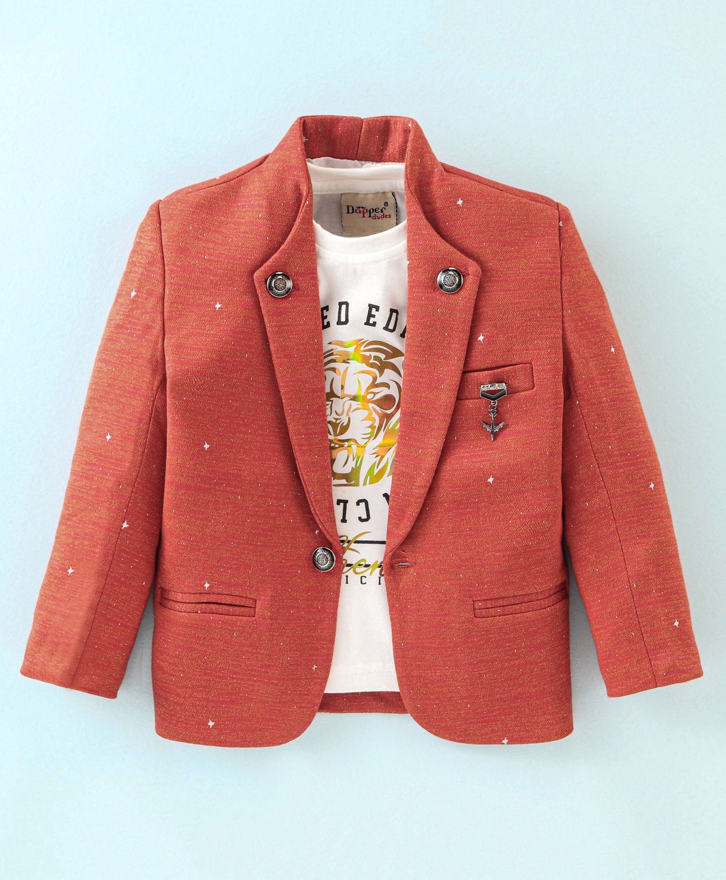 Dapper Dudes Full Sleeves Blazer With Printed Tee - Orange