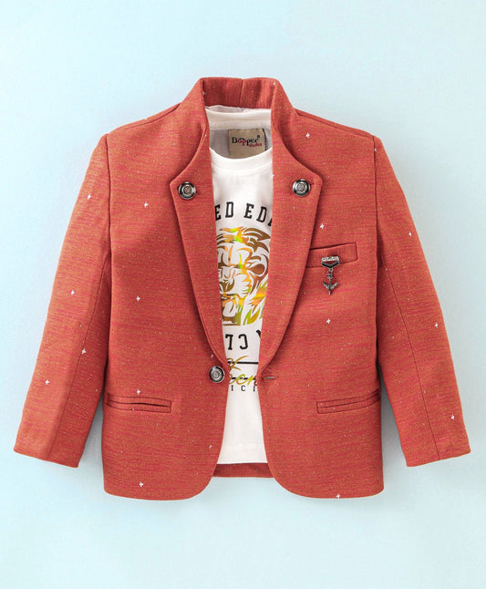 Dapper Dudes Full Sleeves Blazer With Printed Tee - Orange