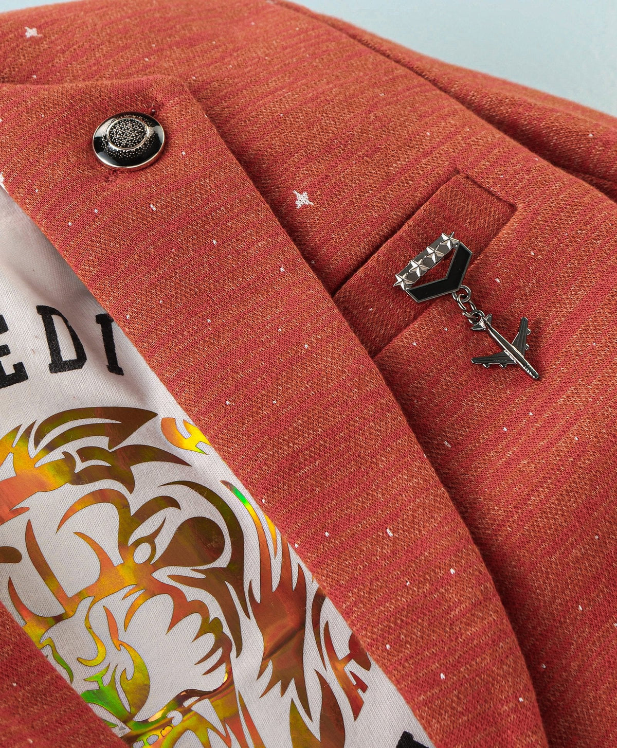 Dapper Dudes Full Sleeves Blazer With Printed Tee - Orange