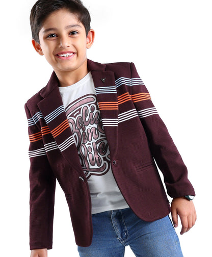 Dapper Dudes Full Sleeves Striped Blazer With Tee - Wine