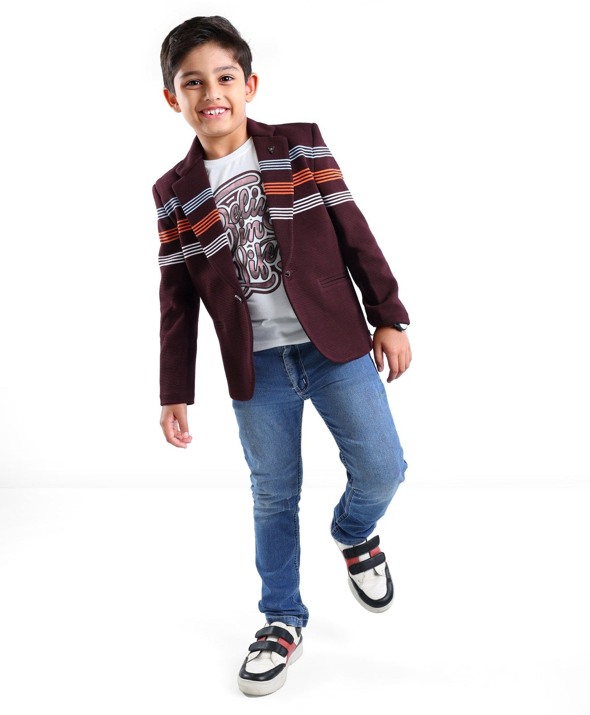 Dapper Dudes Full Sleeves Striped Blazer With Tee - Wine