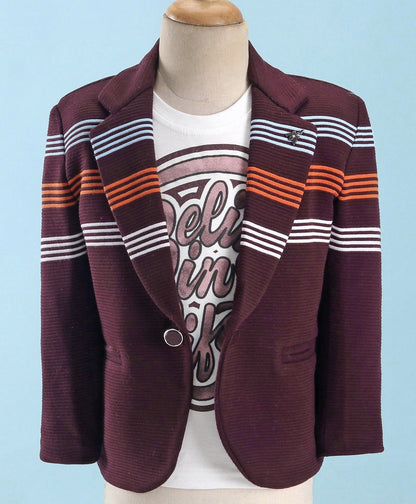 Dapper Dudes Full Sleeves Striped Blazer With Tee - Wine