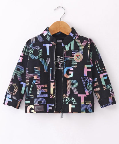 Dapper Dudes Full Sleeves Alphabets Print Jacket With Tee - Black