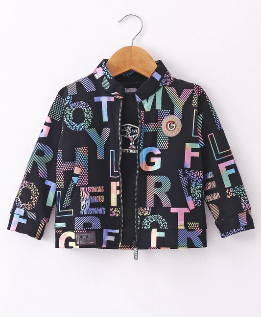 Dapper Dudes Full Sleeves Alphabets Print Jacket With Tee - Black