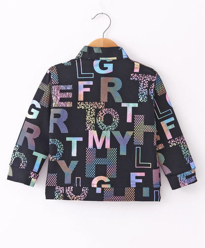 Dapper Dudes Full Sleeves Alphabets Print Jacket With Tee - Black