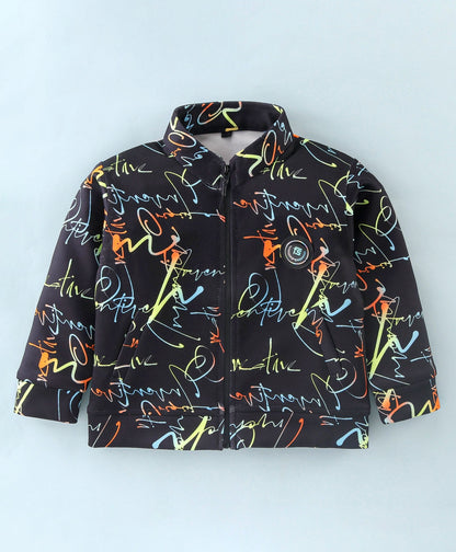Dapper Dudes Full Sleeves Text Print Jacket With Tee & Track Pant - Black