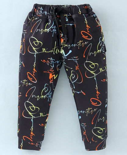 Dapper Dudes Full Sleeves Text Print Jacket With Tee & Track Pant - Black