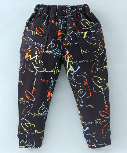 Dapper Dudes Full Sleeves Text Print Jacket With Tee & Track Pant - Black