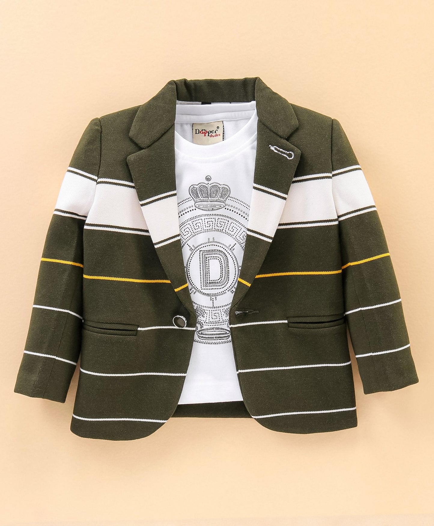 Dapper Dudes Full Sleeves Striped Blazer With Tee - Olive