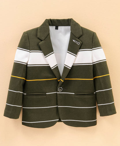 Dapper Dudes Full Sleeves Striped Blazer With Tee - Olive