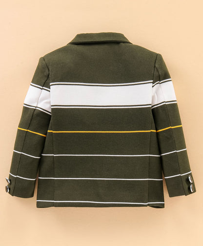 Dapper Dudes Full Sleeves Striped Blazer With Tee - Olive