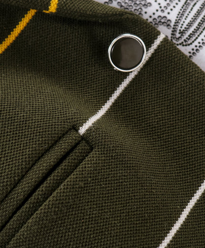 Dapper Dudes Full Sleeves Striped Blazer With Tee - Olive