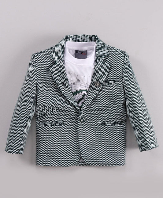 Dapper Dudes Full Sleeves Striped Designed Blazer With D Alfhabet Printed Tee - D.Green