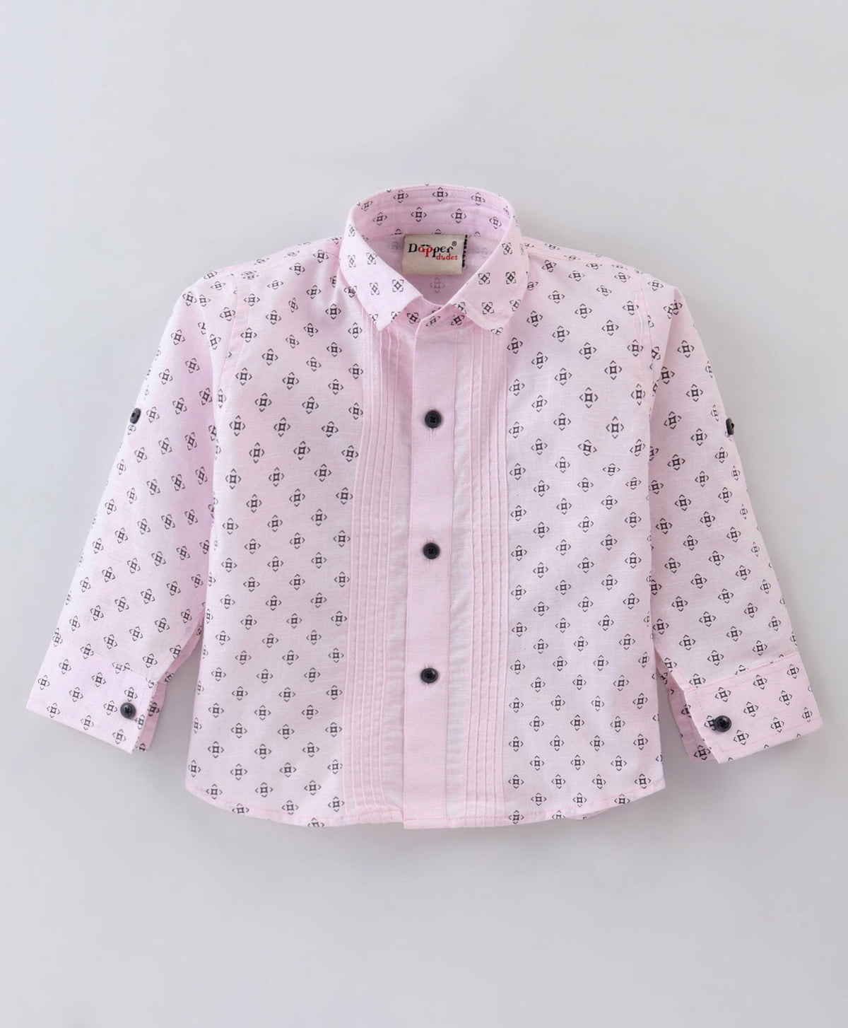 Dapper Dudes Half Sleeves Abstract Printed Suspender Shirt With Bow & Bottom - Pink