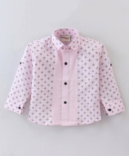 Dapper Dudes Half Sleeves Abstract Printed Suspender Shirt With Bow & Bottom - Pink