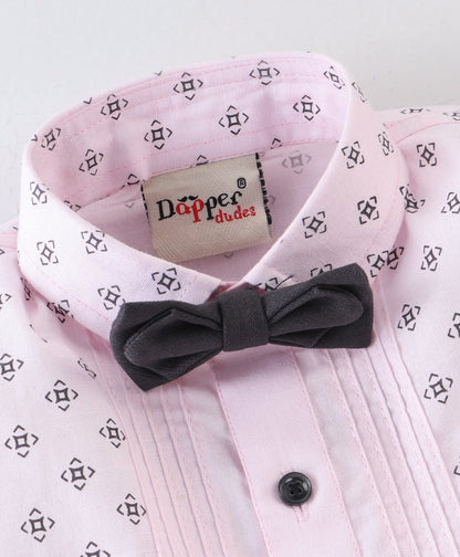 Dapper Dudes Half Sleeves Abstract Printed Suspender Shirt With Bow & Bottom - Pink