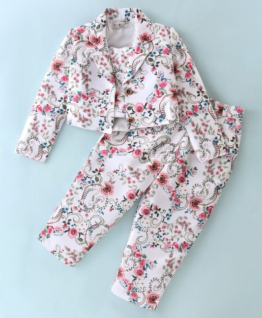 Enfance Sleeveless Top With Pant And Jacket-White