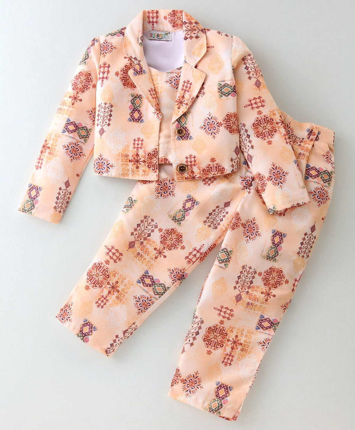 Enfance Sleeveless Top With Pant And Jacket-Orange