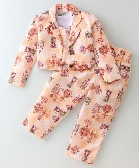 Enfance Sleeveless Top With Pant And Jacket-Orange