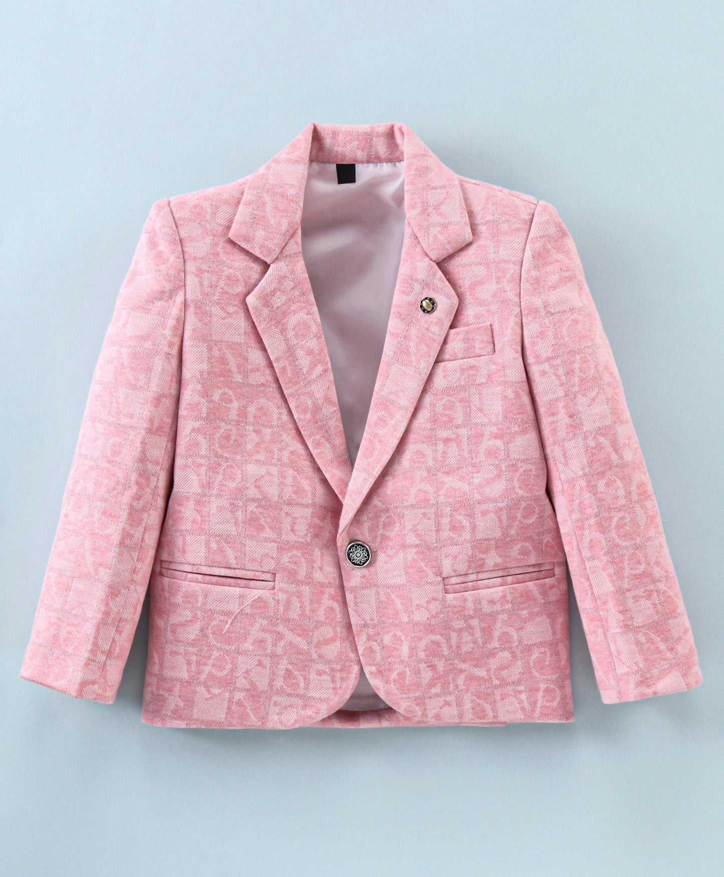 Dapper Dudes Full Sleeves Alphabet Print Blazer With Tee & Bottom - Peach