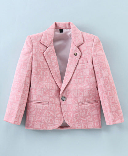 Dapper Dudes Full Sleeves Alphabet Print Blazer With Tee & Bottom - Peach