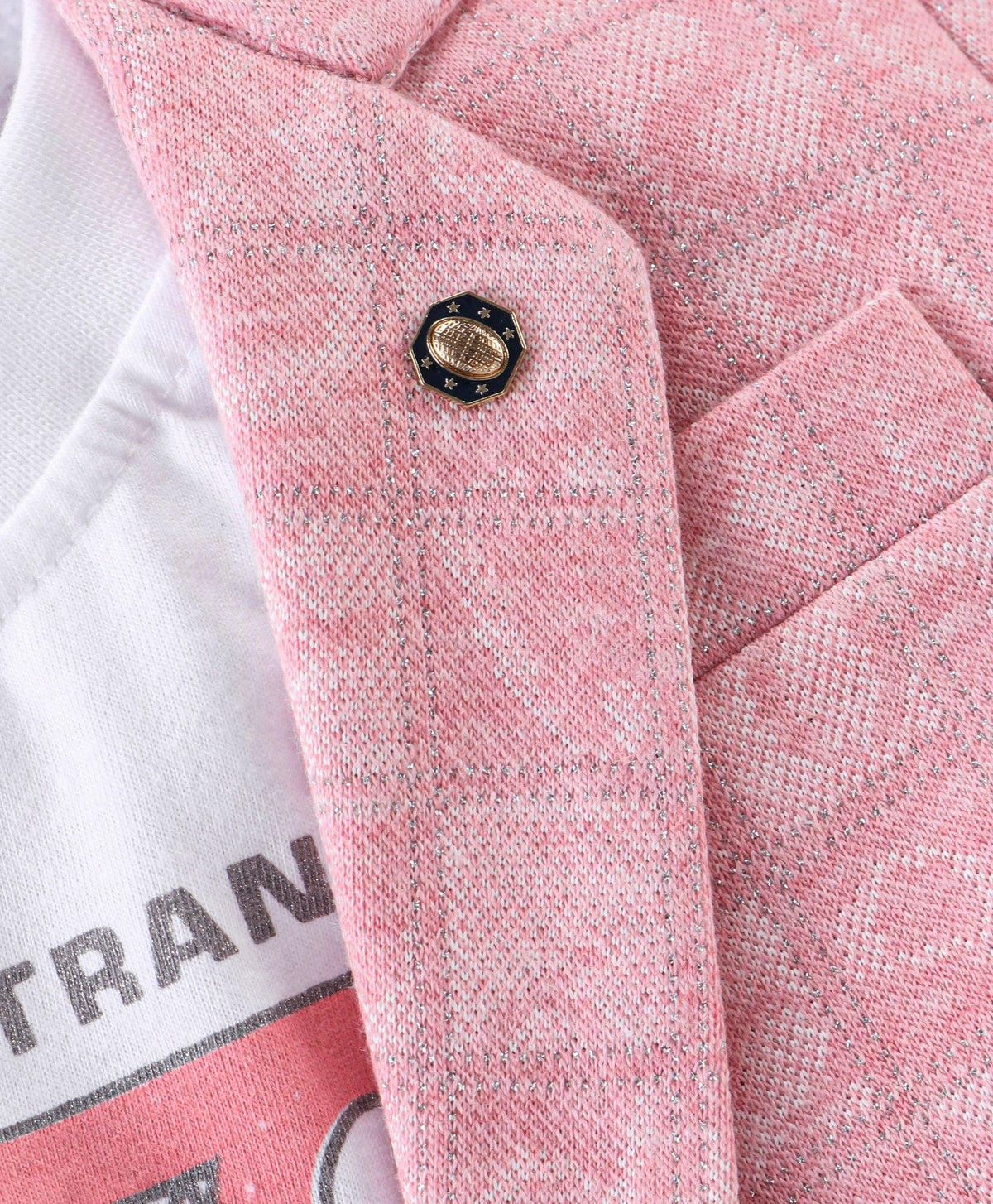 Dapper Dudes Full Sleeves Alphabet Print Blazer With Tee & Bottom - Peach