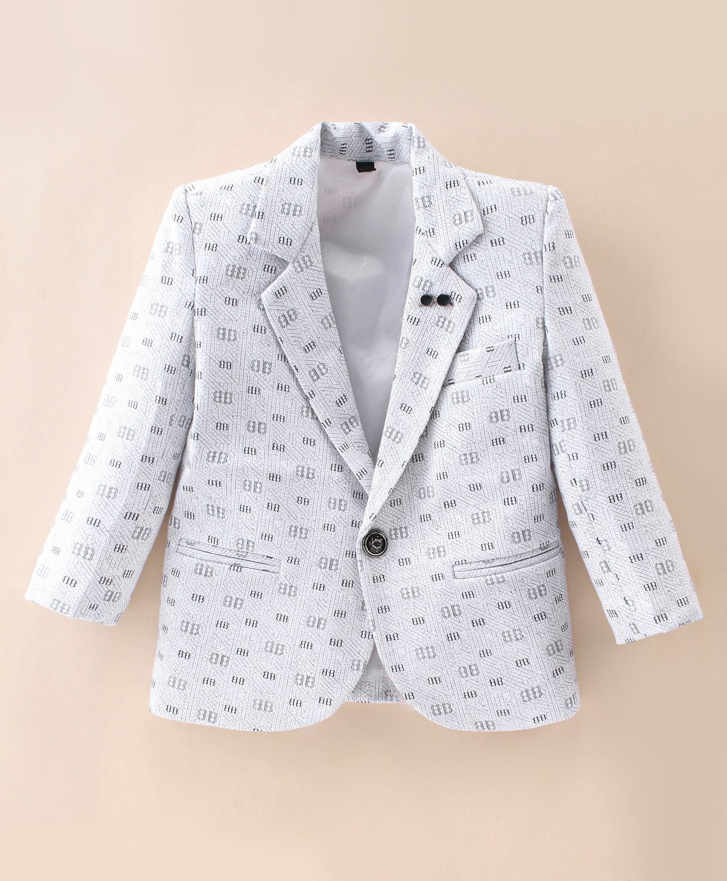 Dapper Dudes Full Sleeves Printed Blazer With Tee & Bottom - White