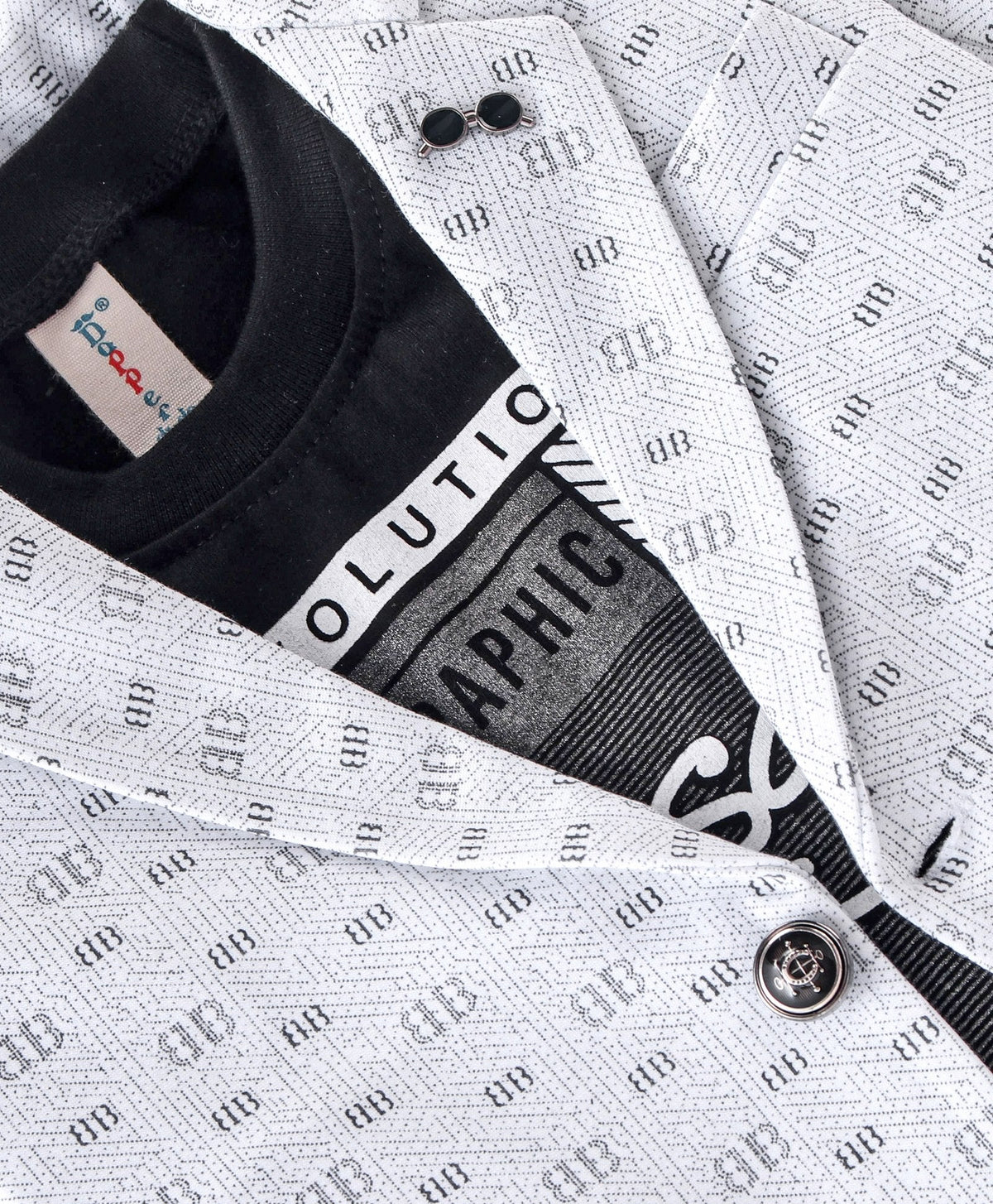 Dapper Dudes Full Sleeves Printed Blazer With Tee & Bottom - White