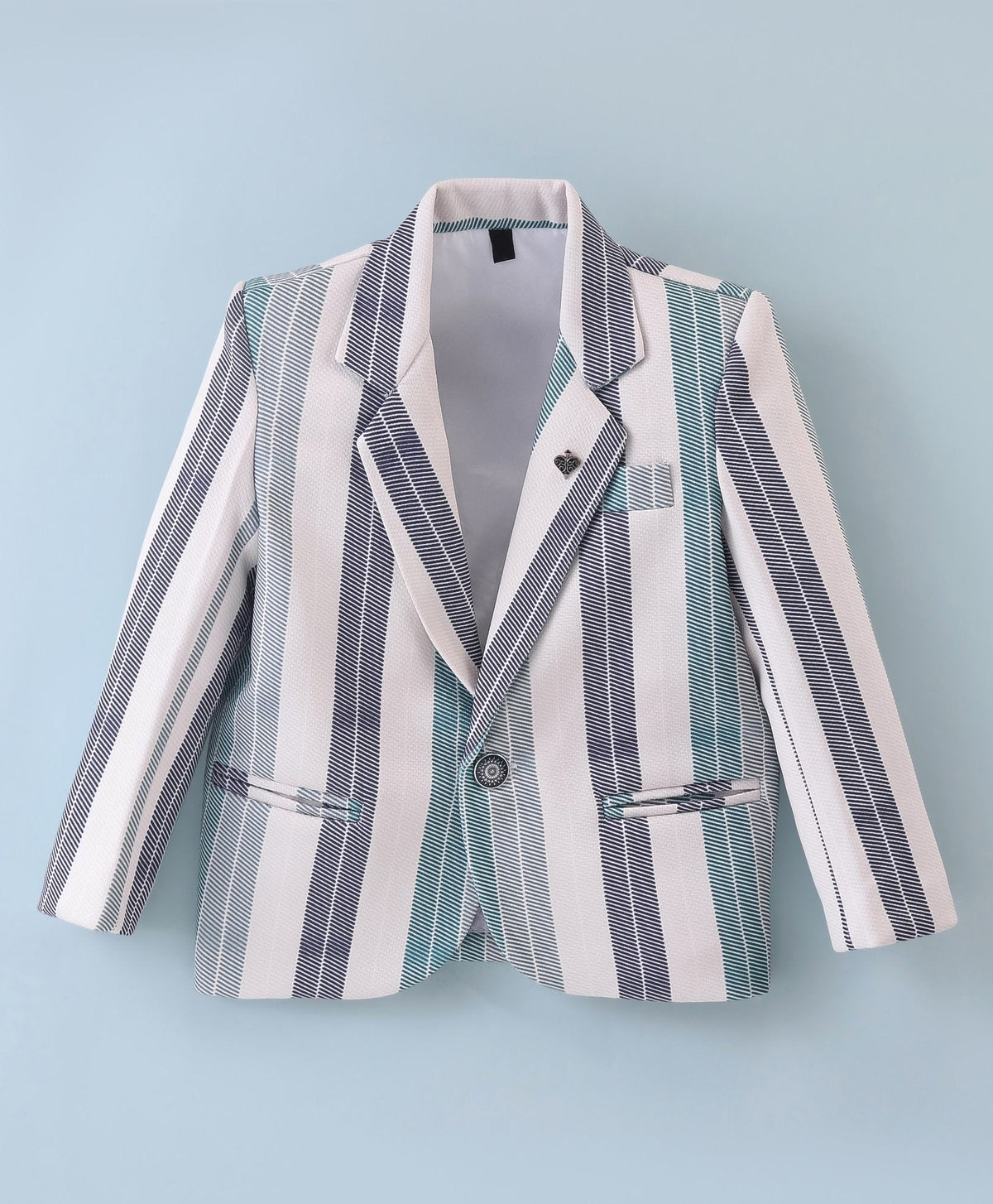 Dapper Dudes Full Sleeves  Striped Blazer With Printed Tee & Bottom - Green