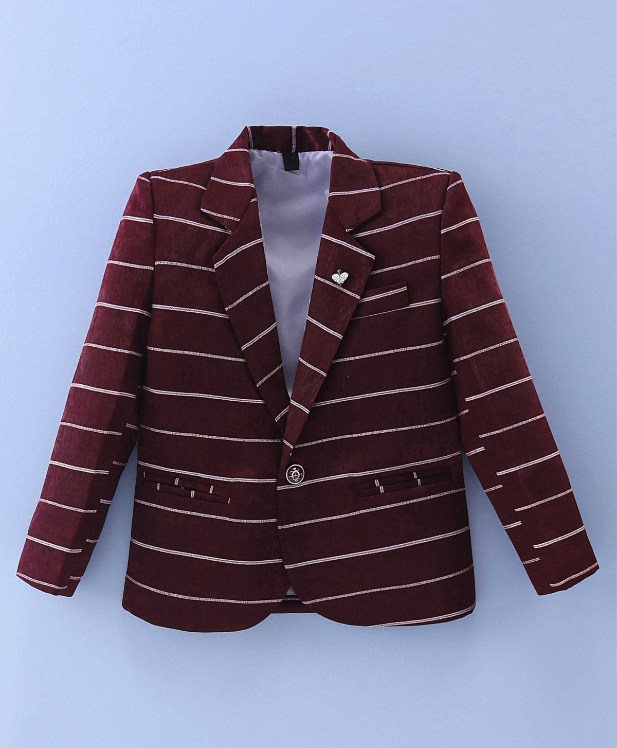 Dapper Dudes Full Sleeves  Striped Blazer With Printed Tee & Bottom - Maroon