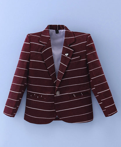 Dapper Dudes Full Sleeves  Striped Blazer With Printed Tee & Bottom - Maroon