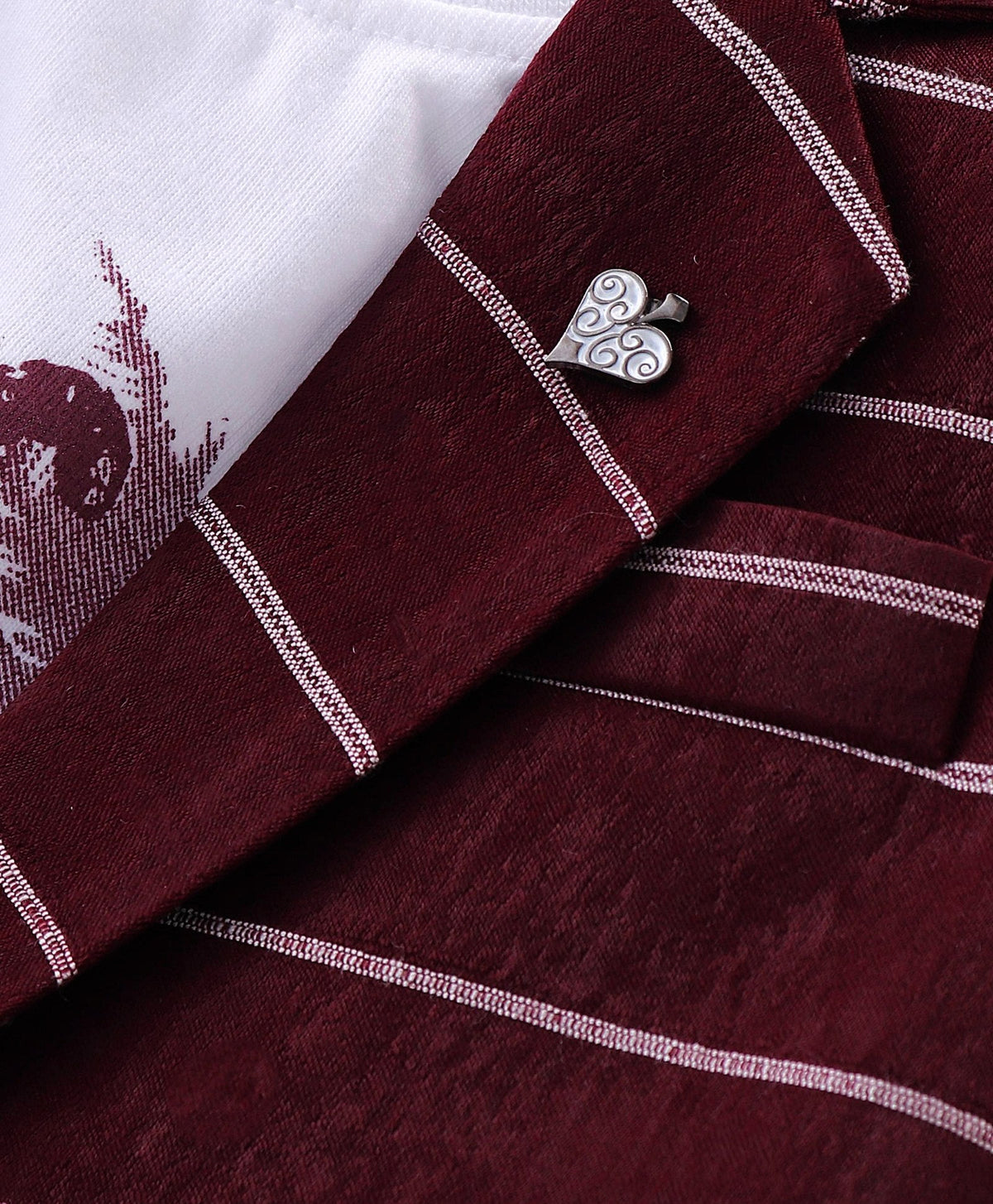 Dapper Dudes Full Sleeves  Striped Blazer With Printed Tee & Bottom - Maroon