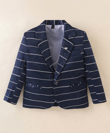 Dapper Dudes Full Sleeves  Striped Blazer With Printed Tee & Bottom - Navy
