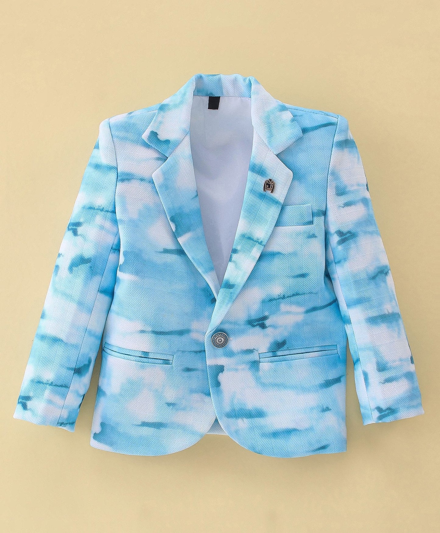 Dapper Dudes Full Sleeves Printed Blazer With Tee & Bottom - S.Blue